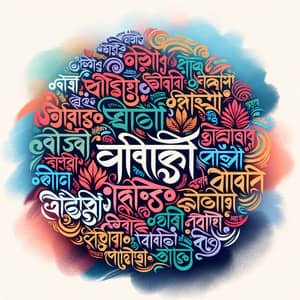 Assamese Word Cloud - Vibrant Calligraphy Design