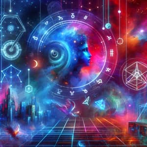 Astrology & Cryptocurrency Digital Art: Futuristic Cyberpunk