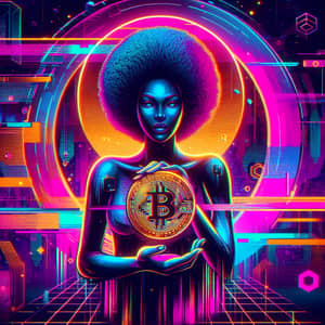 Futuristic Afro-Caribbean Woman with Bitcoin Symbol | Digital Art