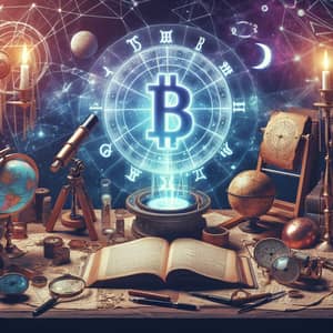 Alchemist's Study with Bitcoin Symbol and Astrological Signs