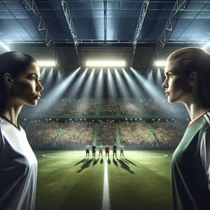 Intense Face-off: Soccer Team Captains in Stadium Before Match