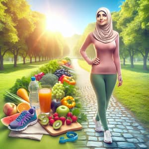 Middle-Eastern Woman Achieving Weight Loss Goals in Tranquil Park Setting