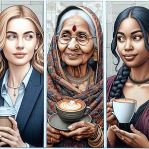 Diverse Women Enjoying Coffee in Cultural Attire