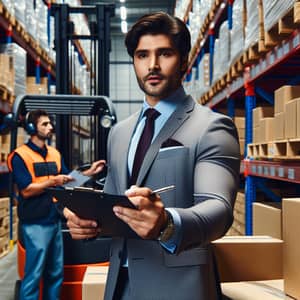 Hispanic Male Logistic Sector Professional in Well-Organized Warehouse