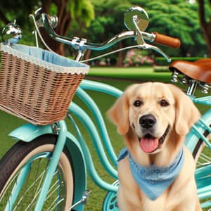 Happy Golden Retriever Dog on Vintage Style Bicycle in Park