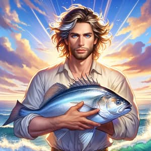 Majestic Man with Fish in the Ocean - A Stunning Scene