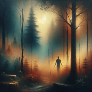 Mysterious Figure in Misty Forest | Surreal Vintage Composition