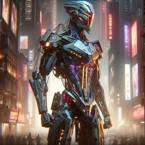 Cyberpunk Robot in Dystopian Cityscape