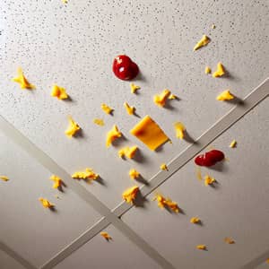 Rich Golden Cheese and Vibrant Ketchup on Ceiling