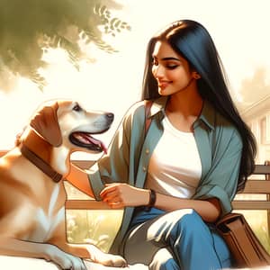 South Asian Woman with Dog - Outdoor Camaraderie