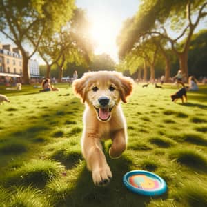 Playful Golden Retriever Puppy Enjoying Sunny Day in Park