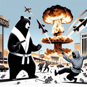 Desert City Bear vs. Cloaked Figure Explosive Battle