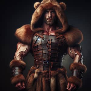 Muscular Man in Bearskin Armor with Red Eyes