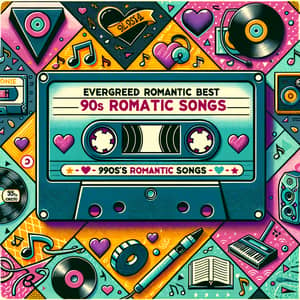 Evergreen Romantic 90's Best Songs | Vintage Cassette Tape Illustration