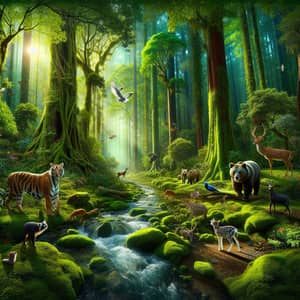 Immersive Forest Scene with Diverse Wildlife | Nature's Beauty