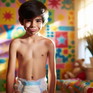 12-Year-Old Hispanic Boy in Playful Diapers Pose