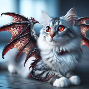 Cat with Red Eyes and Dragon-Like Wings