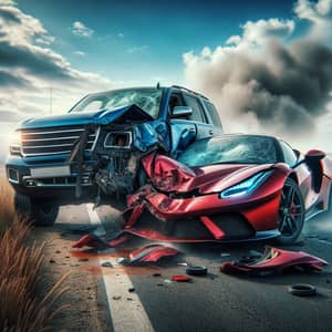 Dramatic Car Crash Scene on Deserted Highway