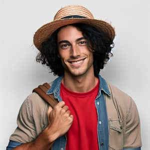 Cheerful Young Man with Straw Hat and Adventurous Spirit