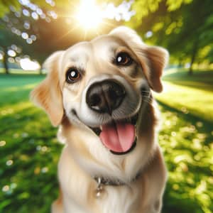 Friendly Dog with a Joyful Smile in Verdant Park Scene