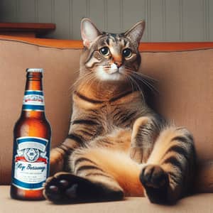 Humorous Cat Indulging in Beer | Unusual Feline Behavior
