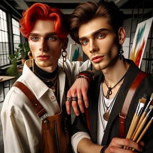 Young Men in Stylish Outfits: Artistic & Musical Duo
