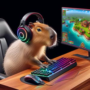 Whimsical Capybara Gaming Setup | Fun Virtual World Image