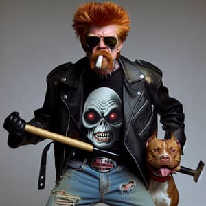 Crazed Red-Haired Drug Addict Man with Shovel and Pit Bull
