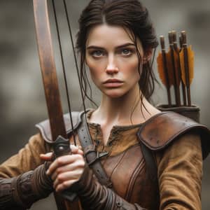 Elara - Young Caucasian Woman in Brown Leather Armor with Bow