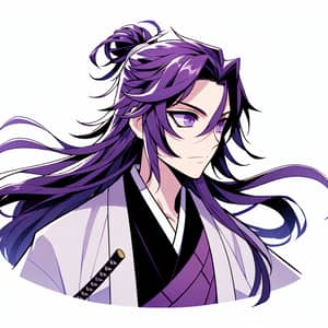 Anime Style Young Male Samurai with Purple and White Colors