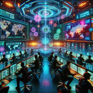 Futuristic Cyberpunk Network Security Hub