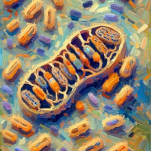 Magnified View of Mitochondria in Oil Painting Style