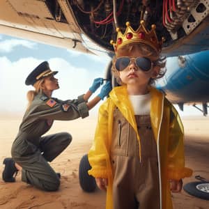 Female Pilot Repairing Plane in Desert | Pilot & Boy in Desert Scene