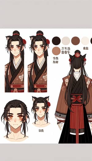 Traditional Chinese Danmei Male Character Design in Red & Black Hanfu