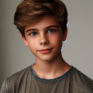 13-Year-Old Caucasian Boy with Short Blond Hair and Grey Eyes