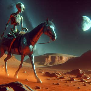 Extraterrestrial Being on Mars Riding a Horse