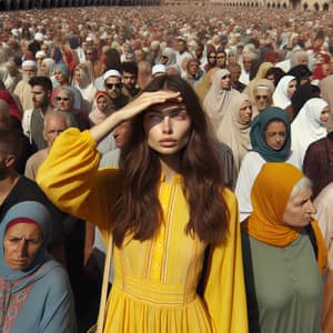 Middle-Eastern Woman Stands Out in the Crowd