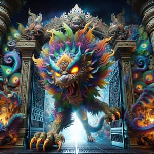 Mythical Beast Emerges from Grand Gate - Enchanting Scene