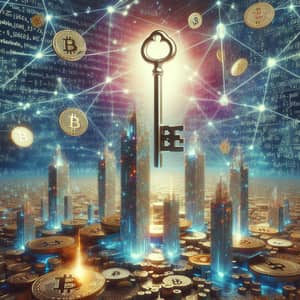 Cryptocurrency Surrealist Landscape | Blockchain Technology Artwork