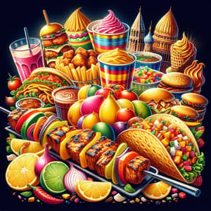 Global Street Food Delights - Vibrant Visual Feast