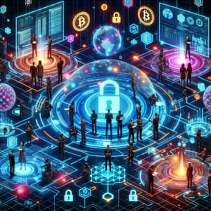 Futuristic Cybersecurity Scene with Diverse Characters