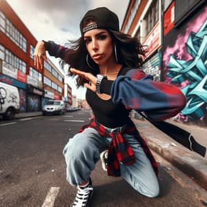 Energetic Hispanic Woman in Urban Street Photography