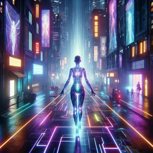 Vibrant Neon-Lit Street in Digital Metaverse - Cybernetic Explorer