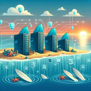 Virtual Safety Concept: Cyber-Themed Beach Scene