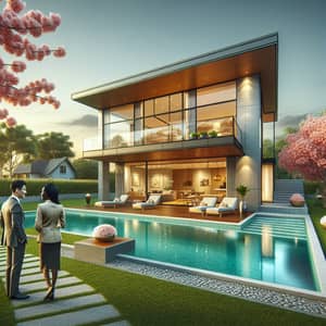Modern 3-Story House with Pool - Real Estate Setting