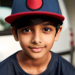 Young South Asian Boy in Navy Blue Snapback Cap