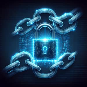 Blockchain Security Illustration: Glowing Digital Chain & Padlock