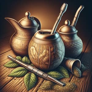 Traditional Yerba Mate Tea Setup Illustration