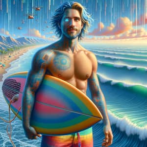 Surreal Metaverse Surfer: Pixelated Waves & Futuristic Adventures