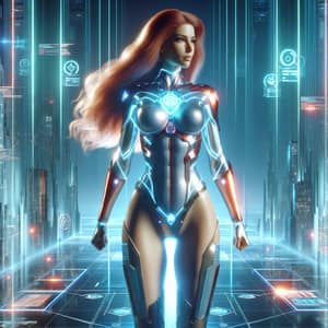 Futuristic Female Warrior in Neon Armor | Digital Metaverse Art